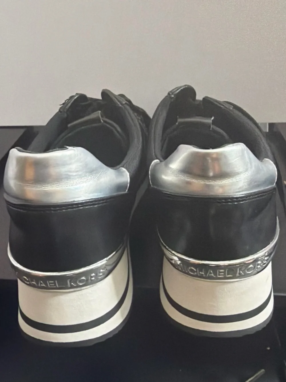 Michael Kors Black and Silver Platform Low-Top Sneakers
